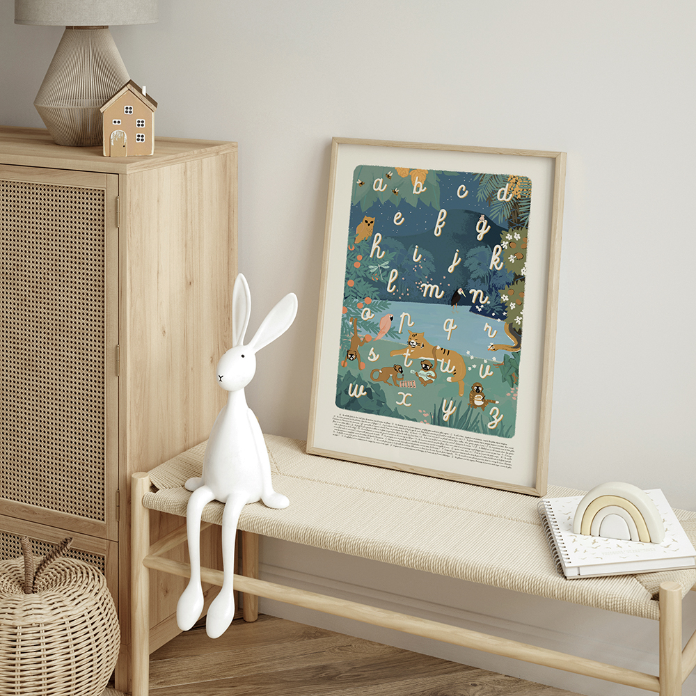 Mock Up Frame In Children Room With Natural Wooden Furniture, Sc
